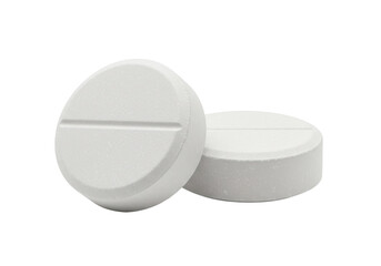 Isolated Two Round White Pills Stacked for Medical Treatment
