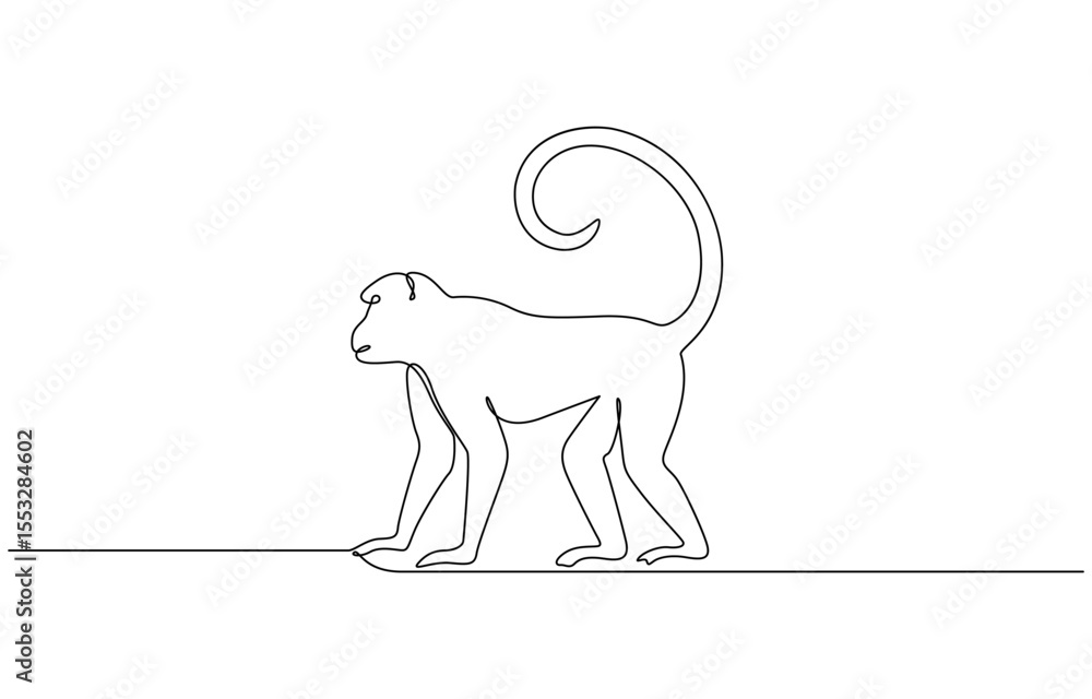 Poster one continuous line drawing of spider monkey vector illustration, elegant galada monkey illustration
