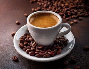 Obraz premium cup of coffee with beans an espresso cup with coffee beans with place for adding text or design