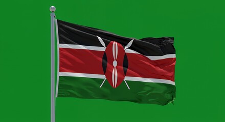 Kenya's vibrant flag billows proudly against a crisp green backdrop.
