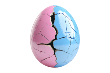 Pink and blue Easter egg open and cracked in half high quality realistic image