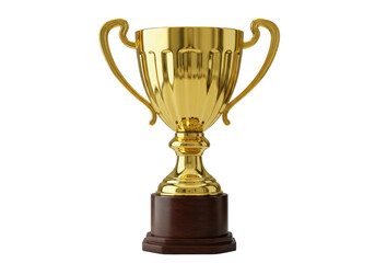 Isolated Shiny Gold Trophy Cup on a Wooden Base