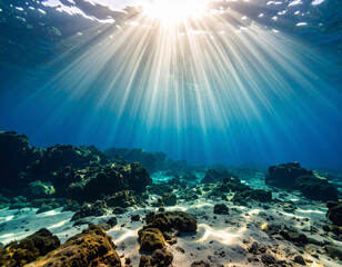 Sunlit Lake Bottom Underwater View