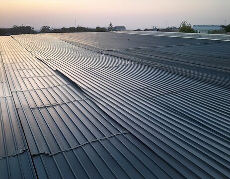 dark gray metal sheet in perspective view construction material consist of flat and lon for strong durable wall and roof new clean and glossy surface