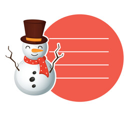 merry christmas cute snowman with circular card
