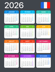 2026 Calendar - vector template graphic illustration - French version