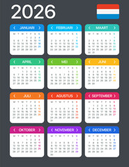 2026 Calendar - vector template graphic illustration - Netherlands version