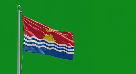Kiribati's flag billows proudly against a vibrant green backdrop.