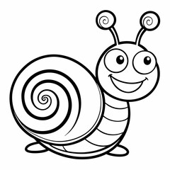 Cute cartoon snail with a happy smile and swirly antennae and shell
