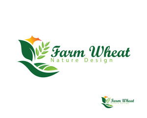 farm wheat logo creative nature leave sun agriculture design concept