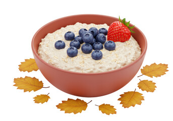 Isolated Oatmeal with Blueberries and Strawberry Topping