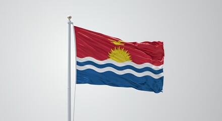 Kiribati's vibrant flag billows proudly against a neutral backdrop.
