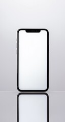 Sleek modern smartphone with blank screen on reflective surface