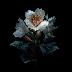 Elegant alstroemeria floral arrangement blooming on dramatic black background in dark moody floral style