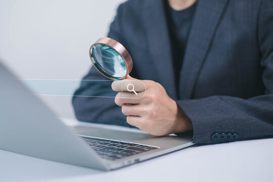 Search Engine Optimization, Businessman using search, SEO focus artificial intelligence technology. Concept of searching for information in technology with AI systems, Search, Engine, Concept