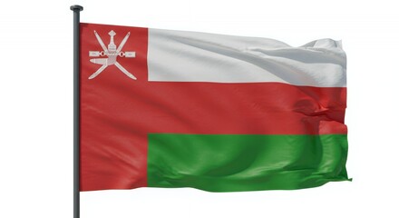 Obraz premium Oman's National Flag Waves Proudly Against a Pristine White Background