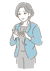 スマホを操作する中高年女性