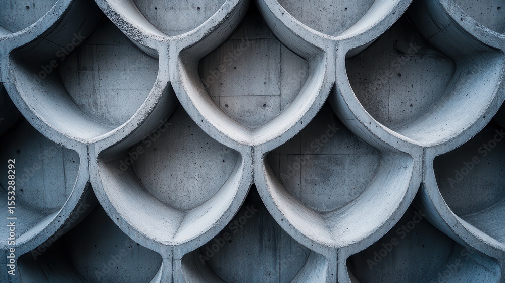 Poster close-up of an intricate geometric concrete wall featuring unique design elements that evoke a sense