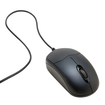 Black wired computer mouse isolated on transparent background for desktop pc