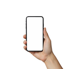 Modern smartphone with a blank white screen and silver metallic frame isolated on transparent background