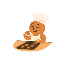 Gingerbread Man Chef Enjoying Freshly Baked Cookies. Transparent PNG