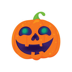 Cute cartoon-style jack-o'-lantern Halloween pumpkin in flat isolated design. Great for digital Halloween assets, greeting cards, party decorations, or seasonal illustration collections.