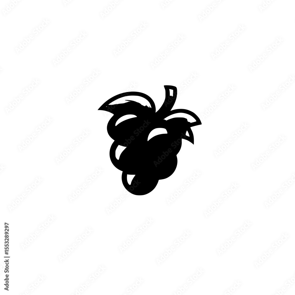 Poster grapes depicted in a minimalist black icon highlighting their smooth curves and distinct leaves for 