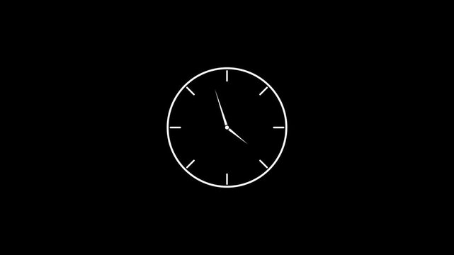 Clock animation 24 Hour Day Fast Speed. White circle digital and analog clock neon looped black background 4k video.