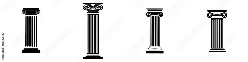 Poster set of black icons depicting classical columns representing different architectural styles