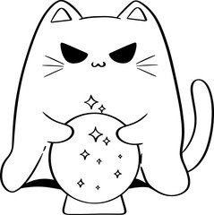 Halloween ghost cat and magic crystal ball 
