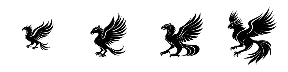 Obraz premium Black icons of mythical birds showcasing progressive design in a minimalist style