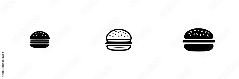 Poster icon set of black hamburgers in varying sizes for use in design and digital projects