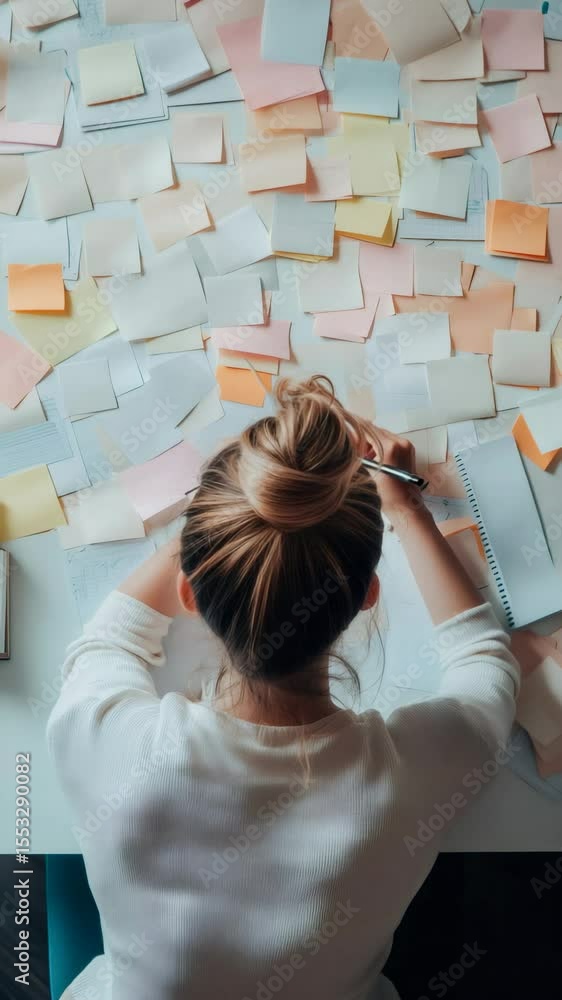 Aufkleber Project manager jotting down notes and brainstorming with vibrant adhesive notes, developing a detailed project plan filled with numerous tasks and approaching deadlines