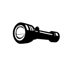 Black flashlight icon representing outdoor exploration and adventure in a minimalistic design