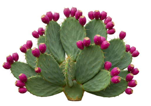 Isolated Prickly Pear Cactus with Pink Fruits Desert Plant