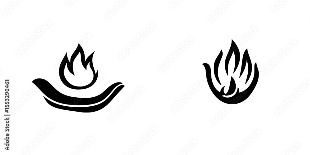 Poster stylized black flame icons representing fire in modern design suitable for use in various graphic de