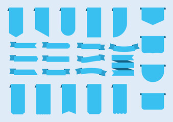 Blue ribbon graphic in flat design. Empty space for text and great for labels, flags, or banners.