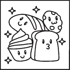 A fun and whimsical black and white doodle artwork showing a group of cute cartoon characters, including a smiling star, a frog, a flower, and other imaginative creatures, 