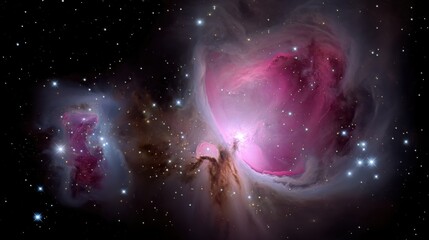 Stunning Pink Nebula with Glowing Stars in Deep Space