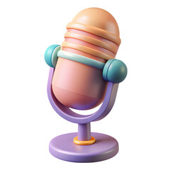 A colorful retro 3d cartoon microphone isolated on transparent background