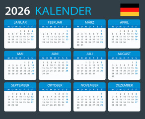 2026 Calendar Germany - vector template graphic illustration - German version