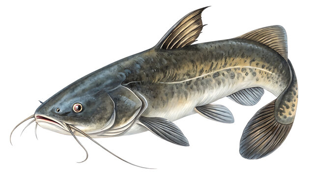 Catfish wels   Isolated on white background PNG.AI GENERATED