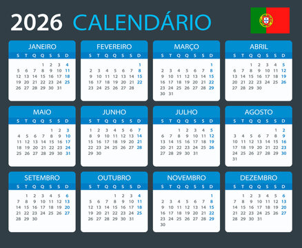 2026 Calendar Portugal - vector template graphic illustration - Portuguese version