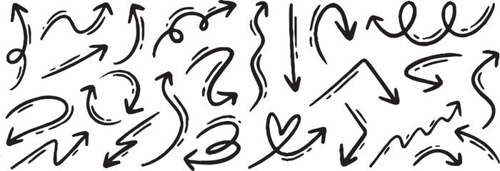 Line art sketch Hand drawn arrow decoration element icon set vector illustration
