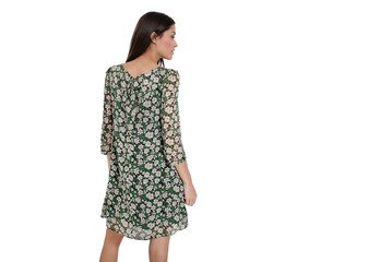 Robe verte à fleurs sur fond blanc