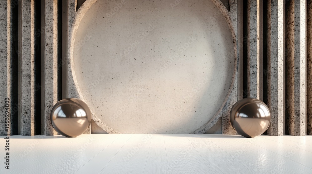 Poster this elegant interior showcases a large circular structure framed by vertical lines, creating a mode