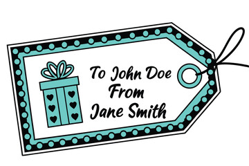 Festive gift tag design with colorful elements and customizable text