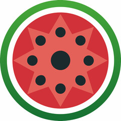 Fototapeta premium Stylized watermelon slice icon with star shape and seeds