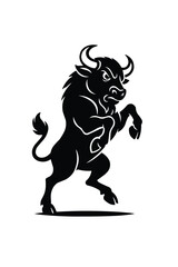 Silhouette of Cartoon vector bison rearing up with Raised Tail  © Nila