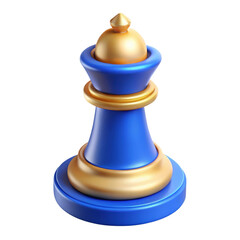 Elegant Blue and Gold Chess Piece Queen 3D Rendered Illustration on Transparent Background for Game Design